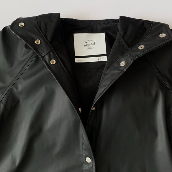 Herschel Supply Co Rain Jacket Coat Black Waterproof Fisherman Hood Snap - Picture 5 of 10
